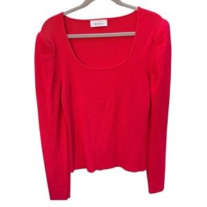 MEIMEIJ Women's Red Scoop Neck Size Small Knit Sweater Quiet Luxury Italy Chic